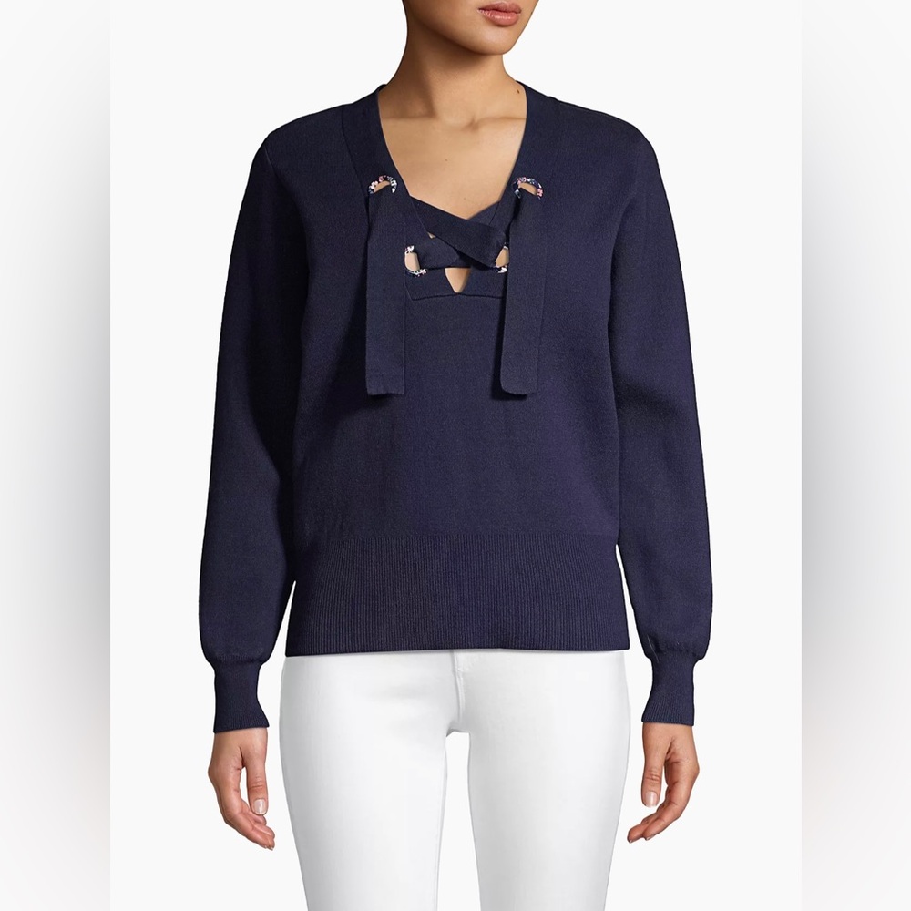 Michael Kors Lace-Up High-Low Sweater in Navy